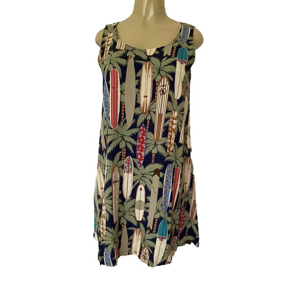 Reyn Spooner Dress Sundress A line Sleeveless Surfboard Palm Tropic Roun… - Picture 1 of 6